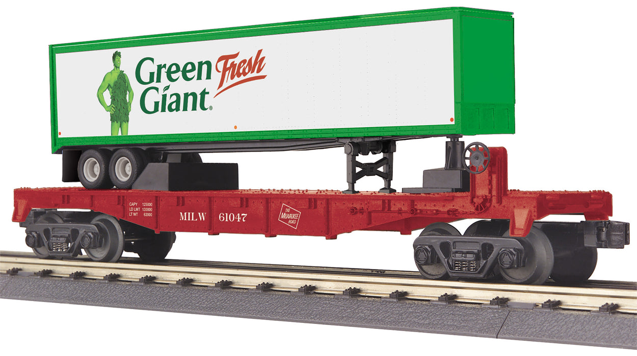 MTH RailKing 30-76894 O Gauge MILW 61047 Flat Car with 40’ Green Giant Trailer