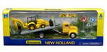 New Ray Toys 16183 1/43 Die Cast Peterbilt Flatbed Truck with New Holland B110C