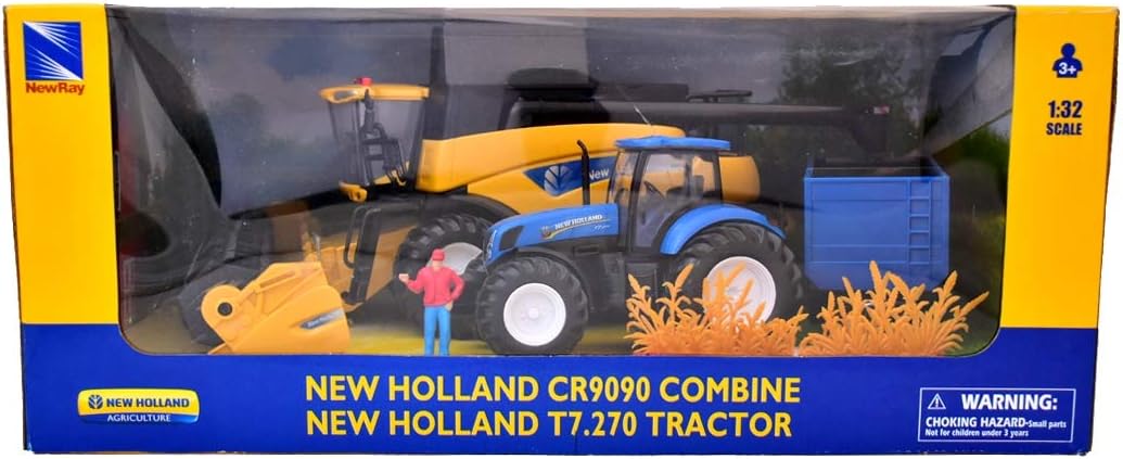 New Ray Toys 5765 1/32 New Holland Harvester CR9090 Combine and T7.270 Farm Tractor