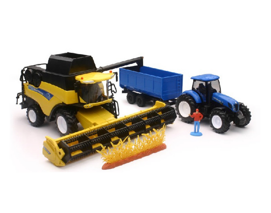 New Ray Toys 5765 1/32 New Holland Harvester CR9090 Combine and T7.270 Farm Tractor
