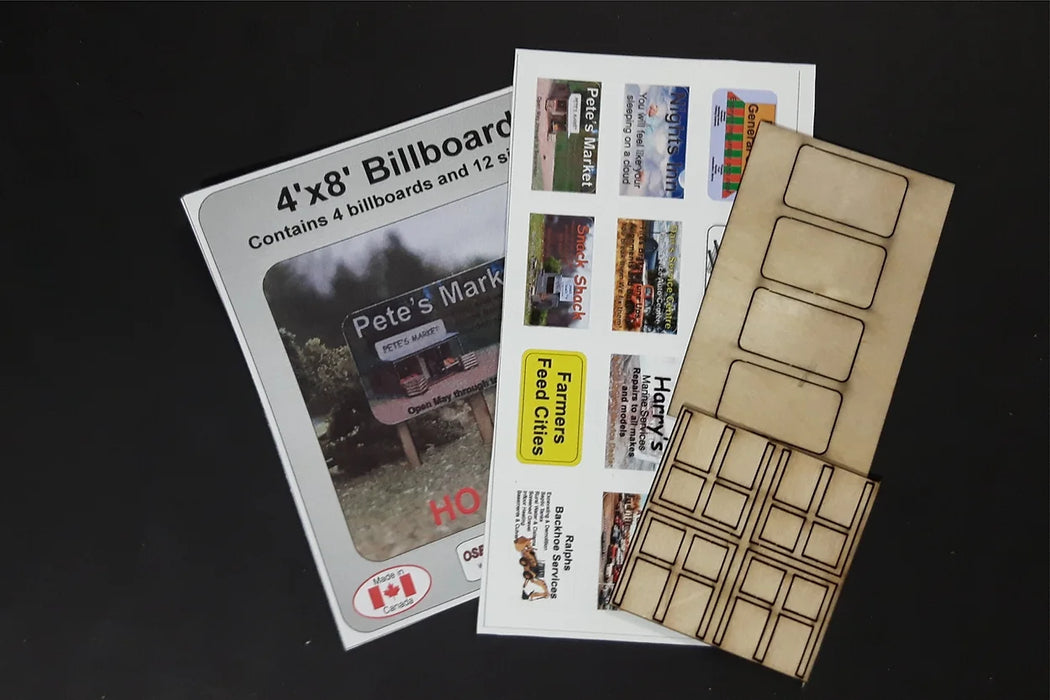 Osborn Model Kits 1050 HO Scale 4x8 Billboard Kit 4 Pack with 12 Assorted Decals