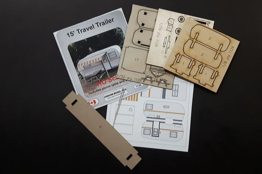 Osborn Model Kits 1126 HO Scale Vintage 1960s-1970s 15' Travel Trailer Kit