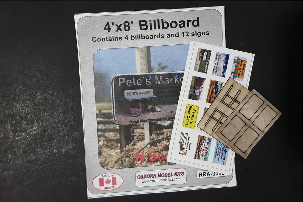 Osborn Model Kits 3050 N Scale 4x8 Billboard Kit 4 Pack with 12 Assorted Decals
