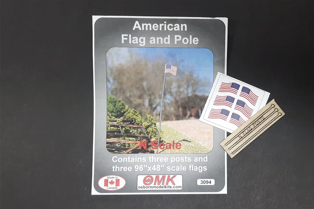 Osborn Model Kits 3094 N Scale U.S. Flag and Pole Kit (3 Pack)