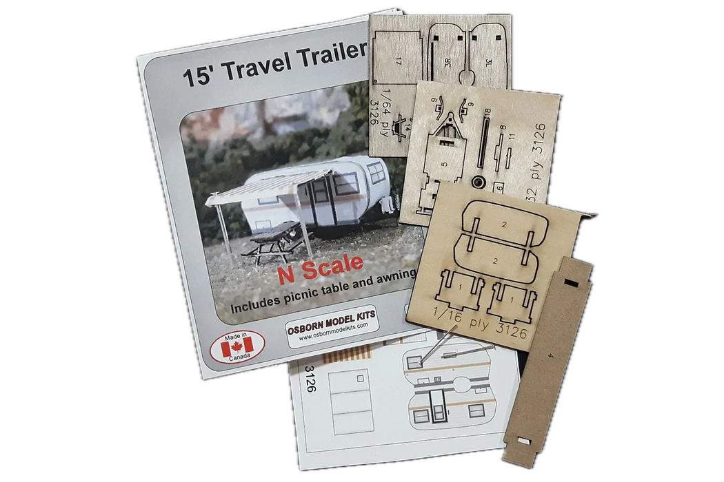 Osborn Model Kits 3126 N Scale 15' Travel Trailer Kit