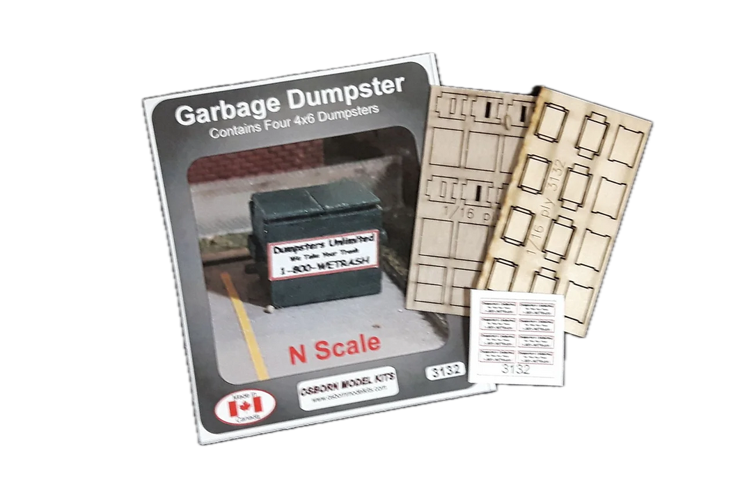 Osborn Model Kits 3132 N Scale Garbage Dumpster Kit (4 Pack)