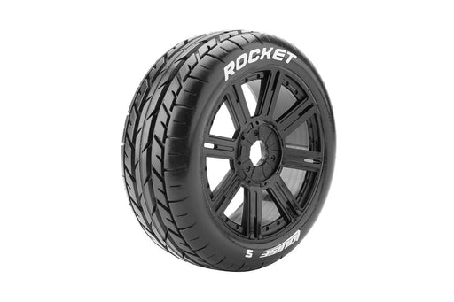 Louise RC L-T3190SB B-Rocket Soft Tires with 17mm Hex Mounted on Black Spoke Rim for 1/8 Off-Road Buggy (1 Pair)