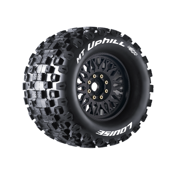 Louise RC L-T3322X MFT MT-Uphill Sport Tires with 0 & 1/2 Offset and 17mm Hex Mounted on Black Rims for 1/8 Monster Truck (1 Pair)