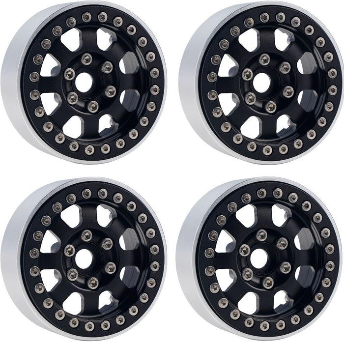 Powerhobby 5050 Black Aluminum 1.9" Beadlock Wheels with 9mm Hubs 4 Pack
