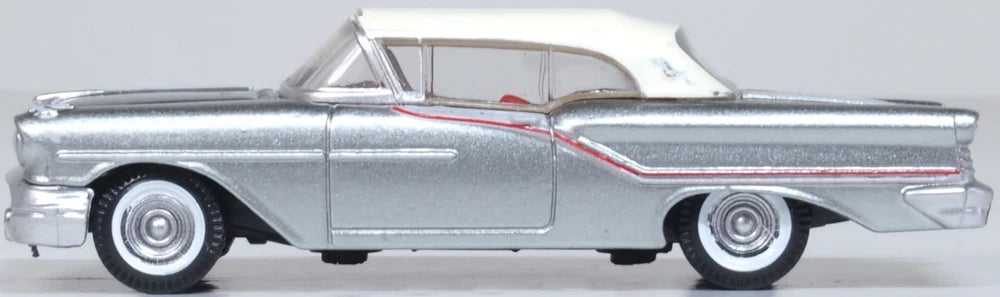 Oxford Diecast 87OC57003 HO Scale (1:87) 1957 Oldsmobile 88 Convertible - Top Up (Gray/red/white)