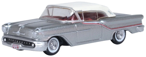 Oxford Diecast 87OC57003 HO Scale (1:87) 1957 Oldsmobile 88 Convertible - Top Up (Gray/red/white)