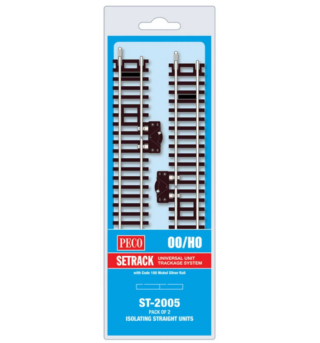 Peco Setrack ST-2005 HO Scale Isolating Standard Straight Code 100 Track (2 Pack)
