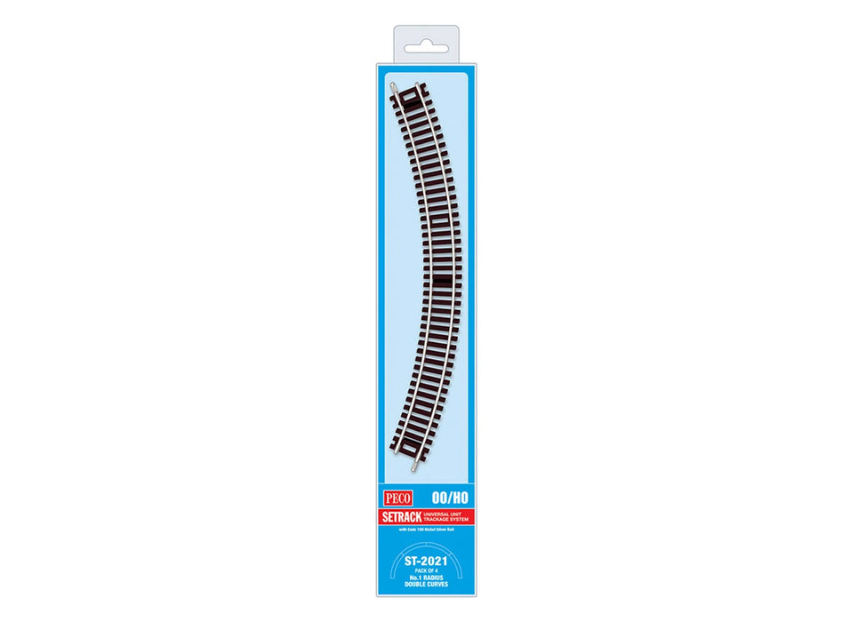 Peco Setrack ST-2021 HO Scale No.1 Radius Double Curve Code 100 Track (4 Pack)