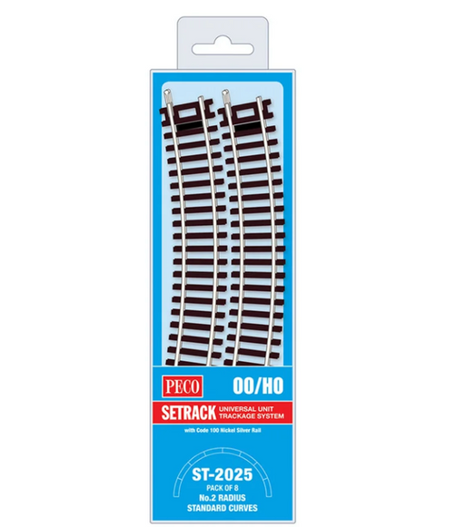 Peco Setrack ST-2025 HO Scale No.2 Radius Standard Curve Code 100 Track (8 Pack)