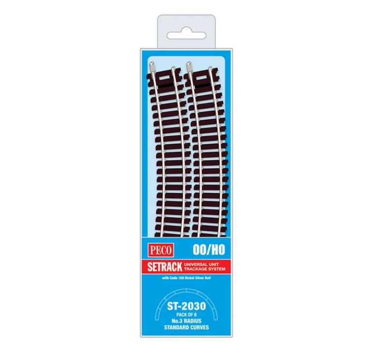 Peco Setrack ST-2030 HO Scale Code 100 No.3 Radius Standard Curve Track (8 Pack)