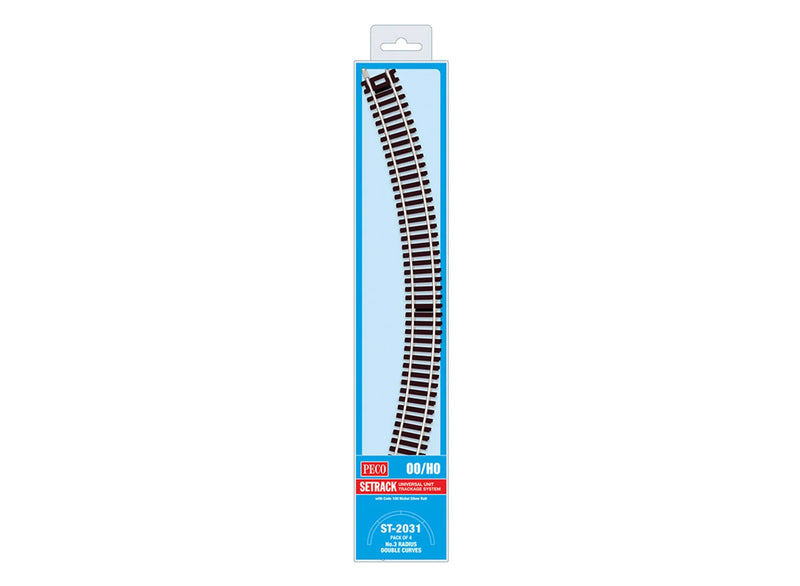 Peco Setrack ST-2031 HO Scale No.3 Radius Double Curve Code 100 Track (4 Pack)