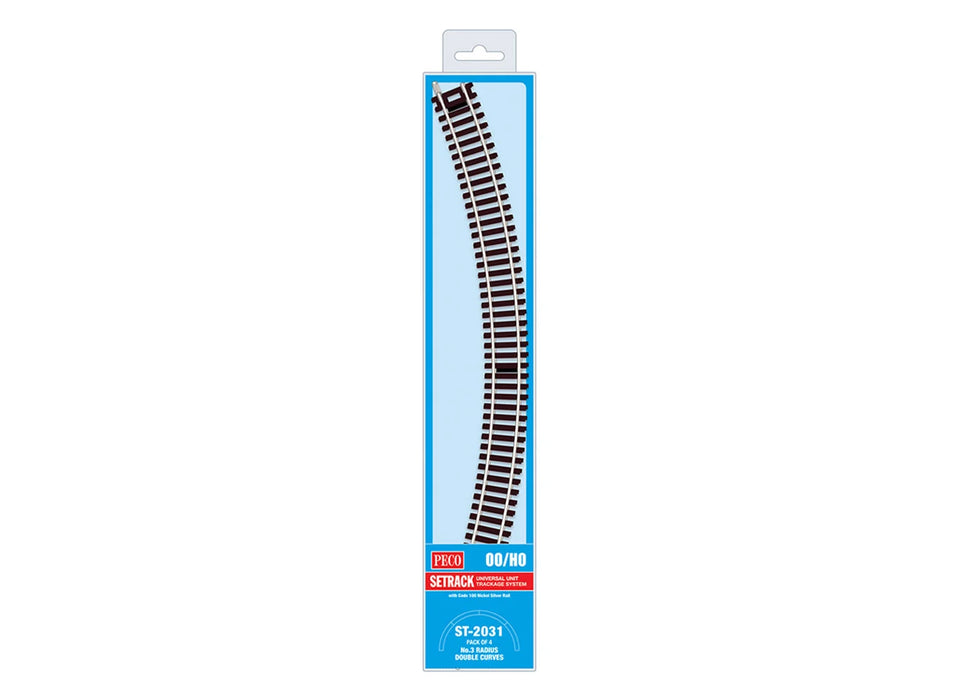 Peco Setrack ST-2031 HO Scale No.3 Radius Double Curve Code 100 Track (4 Pack)