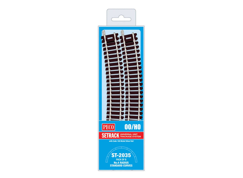 Peco Setrack ST-2035 HO Scale No.4 Radius Standard Curve Code 100 Track (8 Pack)