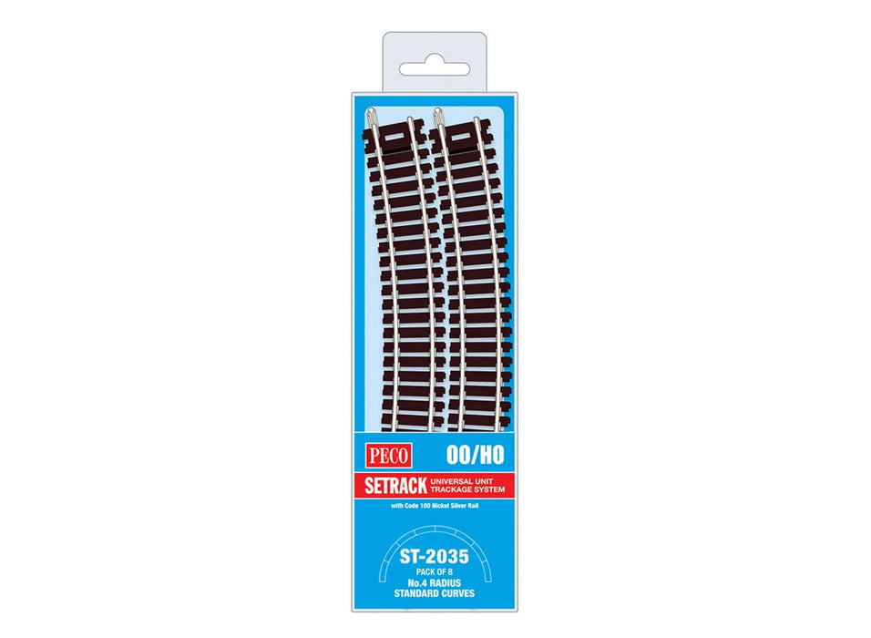 Peco Setrack ST-2035 HO Scale No.4 Radius Standard Curve Code 100 Track (8 Pack)