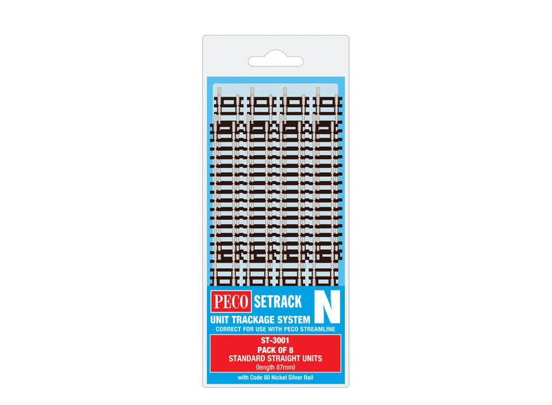 Peco Setrack ST-3001 N Scale Code 80 87mm Standard Straight Track (8 Pack)
