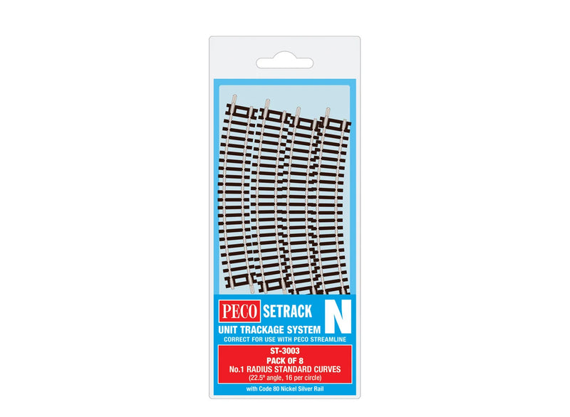 Peco Setrack ST-3003 N Scale Code 80 No.1 Radius Standard Curve Track (8 Pack)