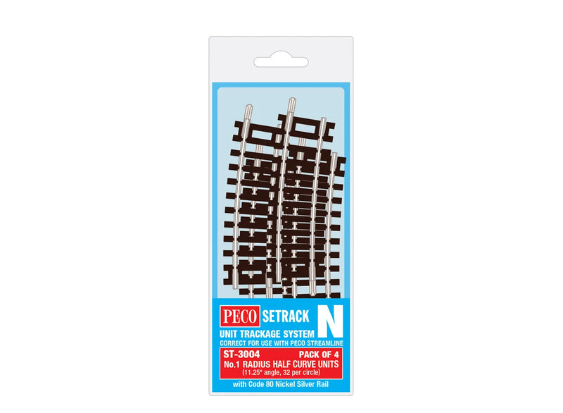 Peco Setrack ST-3004 N Scale Code 80 No.1 Radius Half Curve Track (4 Pack)