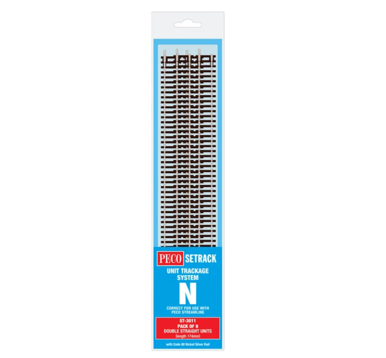 Peco Setrack ST-3011 N Scale Code 80 Double Straight Track (8 Pack)