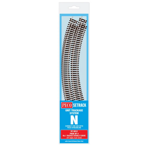 Peco Setrack ST-3012 N Scale Code 80 No.1 Radius Double Curve Track (4 Pack)