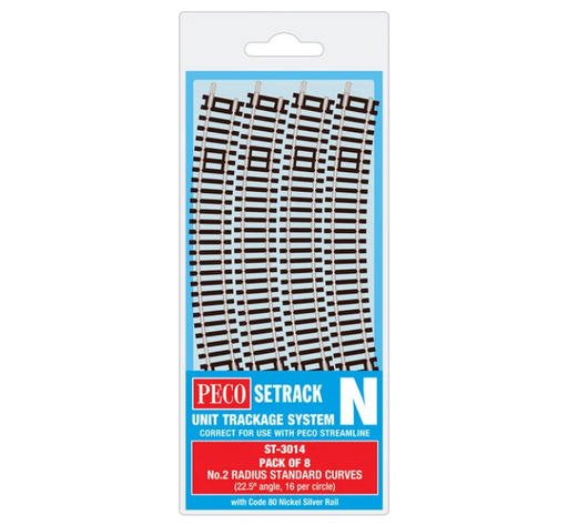 Peco Setrack ST-3014 N Scale Code 80 No.2 Radius Standard Curve Track (8 Pack)