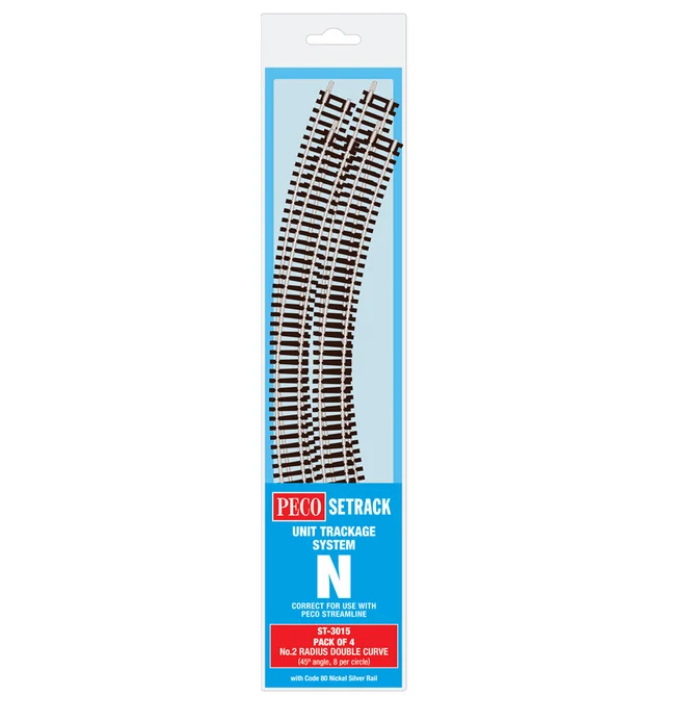 Peco Setrack ST-3015 N Scale Code 80 No.2 Radius Double Curve Track (4 Pack)