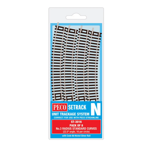 Peco Setrack ST-3016 N Scale Code 80 No.3 Radius Standard Curve Track (8 Pack)