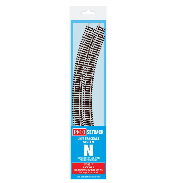 Peco Setrack ST-3017 N Scale Code 80 No.3 Radius Double Curve Track (4 Pack)