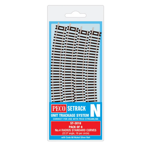 Peco Setrack ST-3018 N Scale Code 80 No.4 Radius Standard Curve Track (8 Pack)