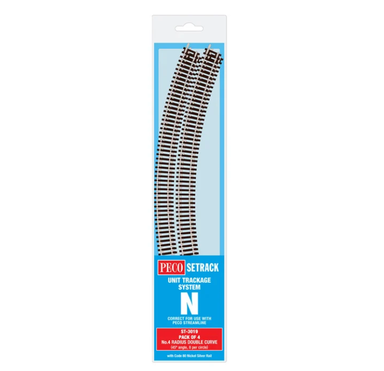 Peco Setrack ST-3019 N Scale Code 80 No.4 Radius Double Curve Track (8 Pack)