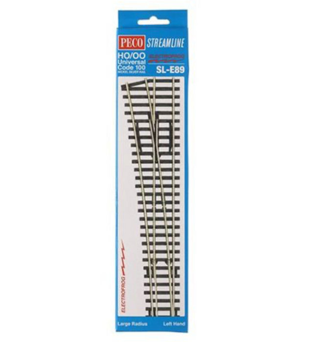 Peco Streamline SL-E89 HO Scale Code 100 Track Electrofrog #8 Large Left-Hand Turnout (NOS)
