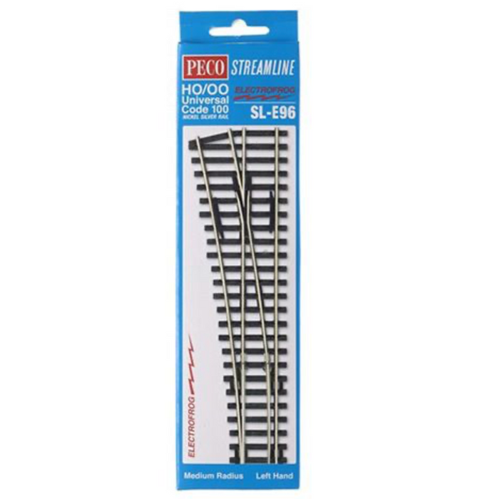 Peco Streamline SL-E96 HO Scale Code 100 Track Electrofrog Medium Left-Hand Turnout - NOS