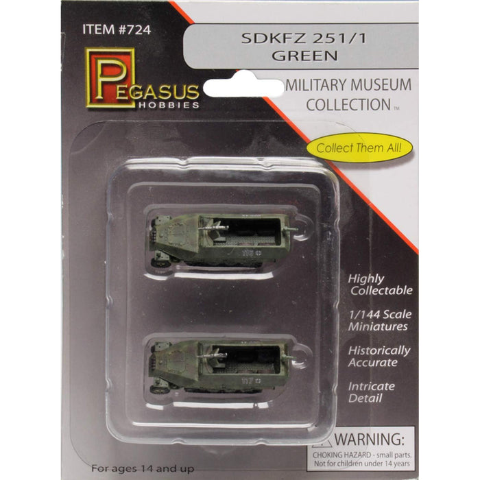 Pegasus Hobbies 724 1/144 Military Museum Collection SDKFZ 251/1 Halftrack Green (2 Pack)
