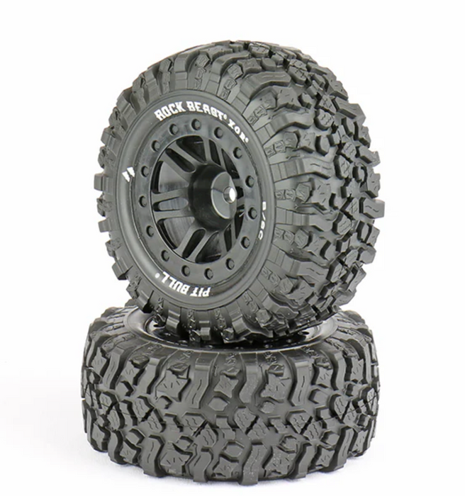 Pit Bull Tires 9004BKW 2.2/3.0 Rock Beast XOR SCT Basher Tire Mounted on Black Wheels 2 Pack