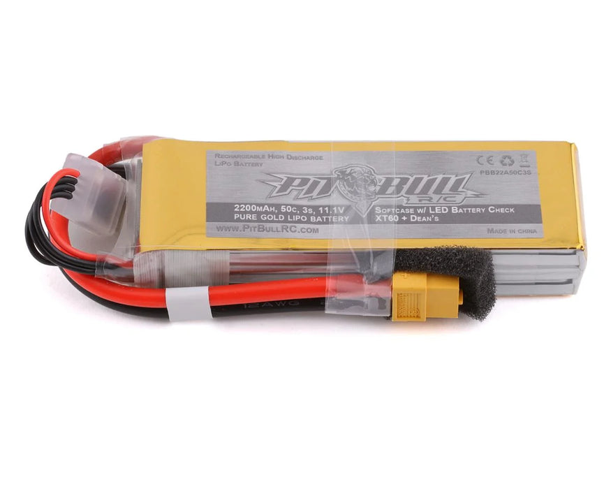 Pit Bull Tires Pure Gold 3S 50C Softcase LiPo Battery (11.1V/2200mAh) w/Battery Life Indicator & XT60 Connector