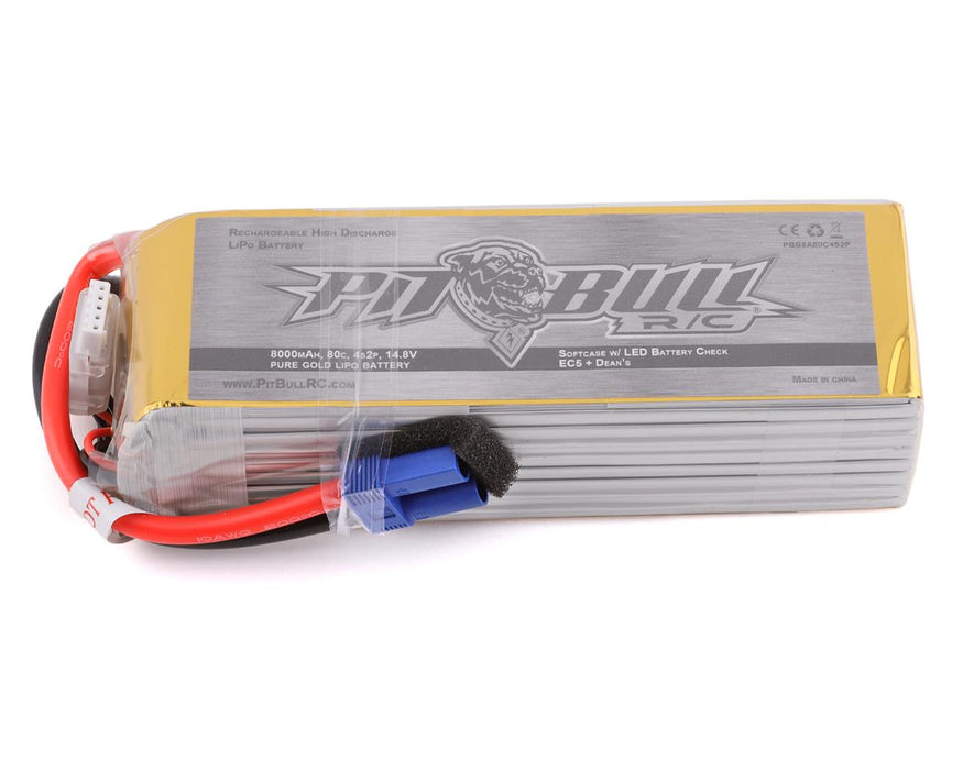 Pit Bull Tires Pure Gold 4S 80C Softcase LiPo Battery (14.8V/8000mAh) w/Battery Life Indicator & EC5 Connector