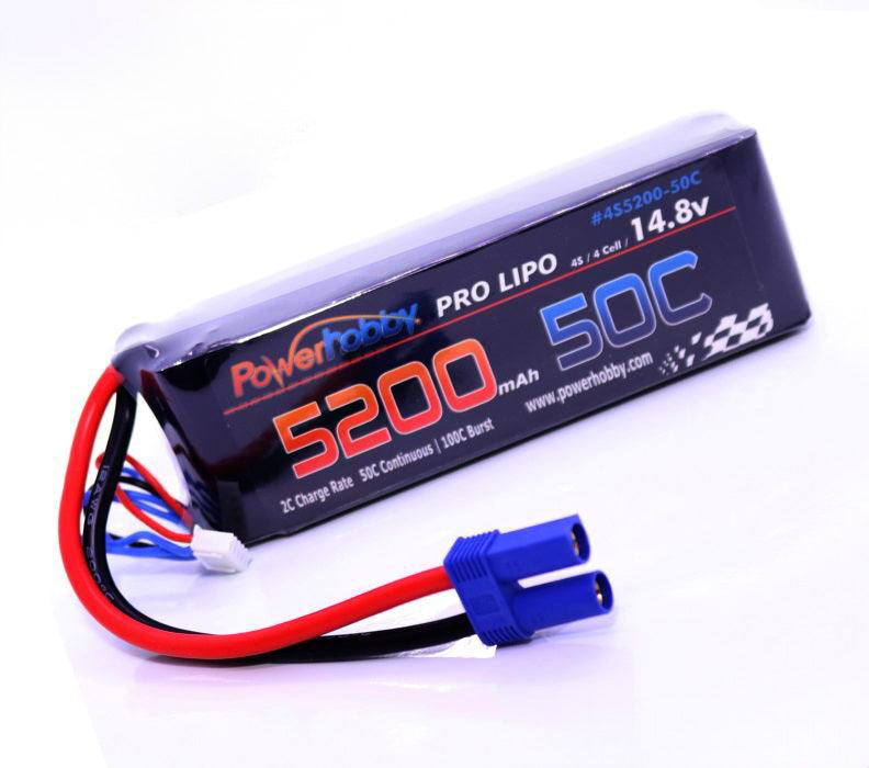 Powerhobby 4S 14.8V 5200mAh 50C Lipo Battery Pack with EC5 Plug