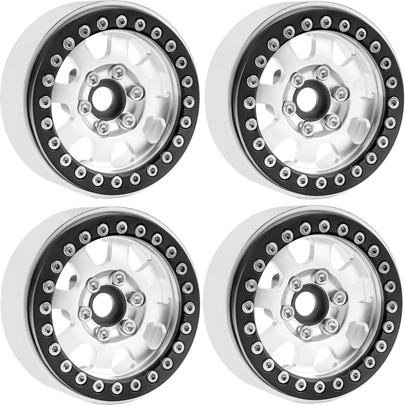 Powerhobby 5050 Silver Aluminum 1.9" Beadlock Wheels with 9mm Hubs 4 Pack