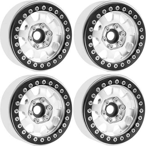 Powerhobby 5050 Silver Aluminum 1.9" Beadlock Wheels with 9mm Hubs 4 Pack