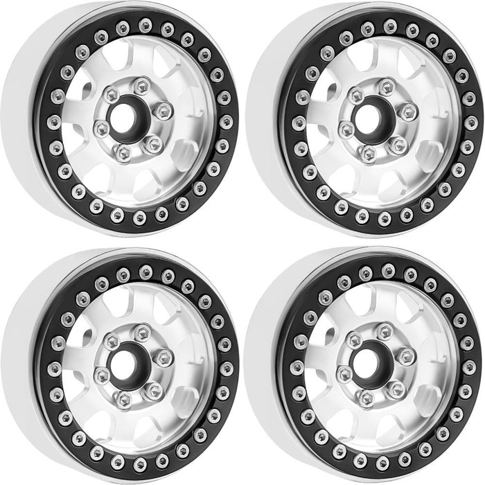 Powerhobby 5050 Silver Aluminum 1.9" Beadlock Wheels with 9mm Hubs 4 Pack