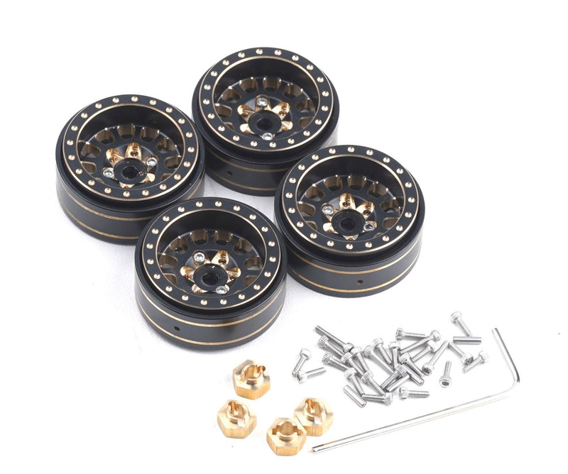 Powerhobby PHB5776 Black and Gold Brass 1.0" Crawler Beadlock Wheels 4 Pack
