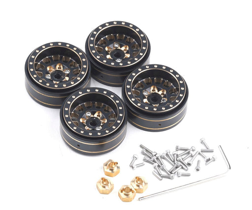 Powerhobby PHB5776 Black and Gold Brass 1.0" Crawler Beadlock Wheels 4 Pack
