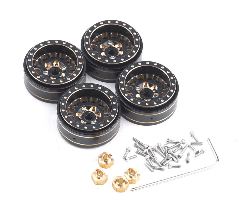 Powerhobby PHB5776 Black and Gold Brass 1.0" Crawler Beadlock Wheels 4 Pack
