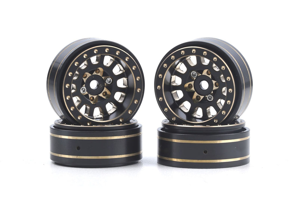 Powerhobby PHB5776 Black and Gold Brass 1.0" Crawler Beadlock Wheels 4 Pack