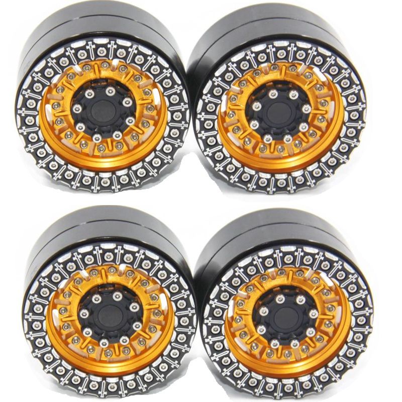 Powerhobby PHB6195 Black and Gold Cross Aluminum 1.9" Crawler Beadlock Wheels 4 Pack