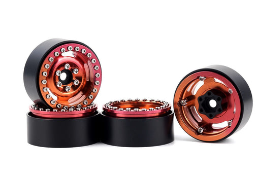 Powerhobby PHB6295 Orange and Red B6 Aluminum 1.9" Crawler Beadlock Wheels 4 Pack
